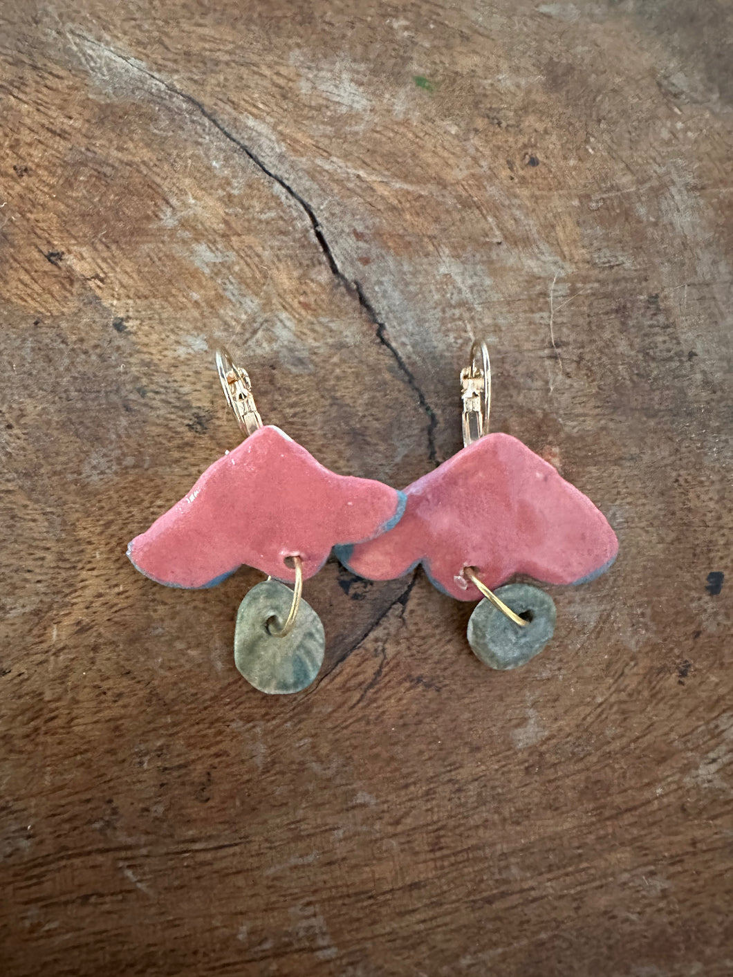 Boucles tombantes vieux rose et turquoise